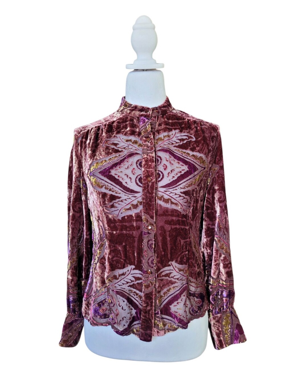 Y2K Velvet Burnout Blouse Whimsigoth Gothic Grunge Fairy Mauve Dusty Pink XS